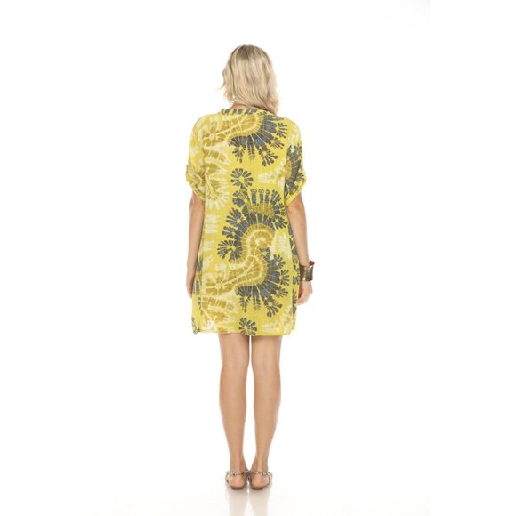 Yellow Print Button Up Sleeves Pockets Dress - Picture 5 of 7